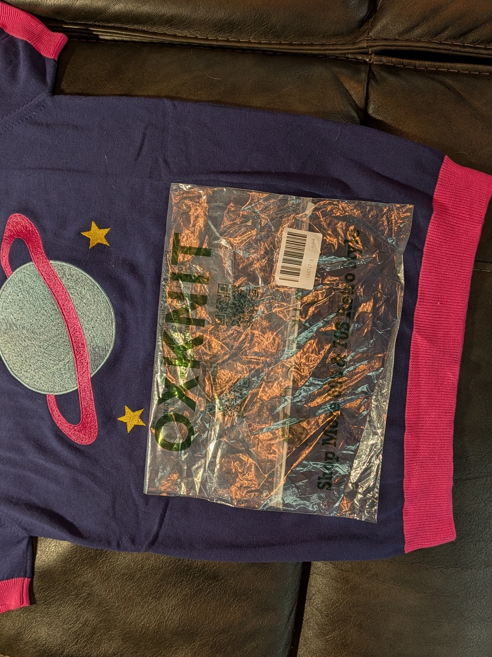NWT Womens Oxknit Navy And Pink Retro Planet Graphic Short Sleeve Top - Picture 5 of 5